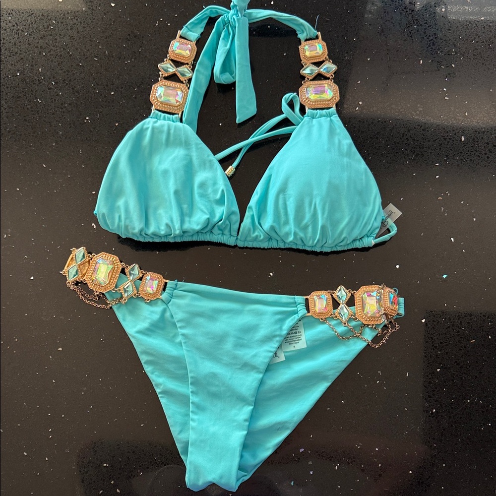 Beach Bunny Turquoise Bikini with Jewel Accents
